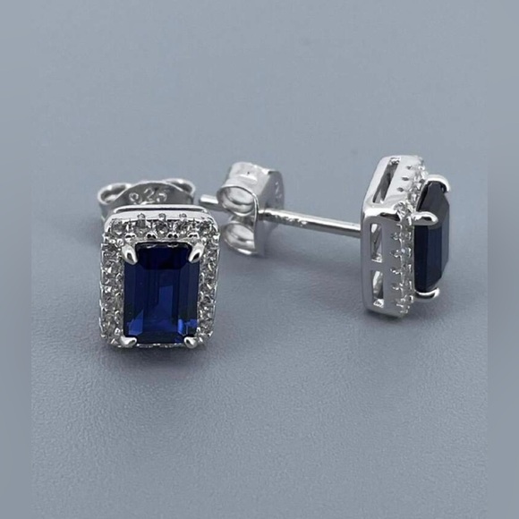 New silver 925 cultured blue saphire earrings - Picture 2 of 4